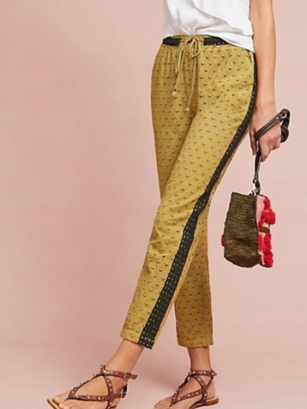 Anthropologie Muted Mustard Yellow Eyelet Joggers Women's Size Medium